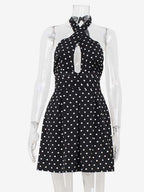 Vintage Polka Dot Halter Mini Dress For Women - Black Retro Criss Cross Keyhole Fit And Flare Sundress - Summer Girls Night Out 2026