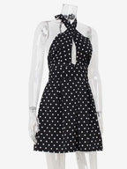 Vintage Polka Dot Halter Mini Dress For Women - Black Retro Criss Cross Keyhole Fit And Flare Sundress - Summer Girls Night Out 2026