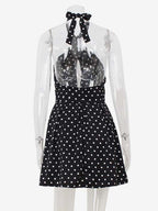 Vintage Polka Dot Halter Mini Dress For Women - Black Retro Criss Cross Keyhole Fit And Flare Sundress - Summer Girls Night Out 2026