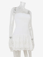 Eyelet Lace Mini Dress For Women - White Smocked Strapless Ruffle Tube Sundress - Summer Beach Vacation 2026