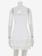 Eyelet Lace Mini Dress For Women - White Smocked Strapless Ruffle Tube Sundress - Summer Beach Vacation 2026