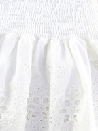 Eyelet Lace Mini Dress For Women - White Smocked Strapless Ruffle Tube Sundress - Summer Beach Vacation 2026
