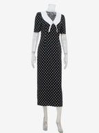 Polka Dot Maxi Dress For Women - Black Vintage Peter Pan Collar Bodycon Pencil Dress - Summer Date Night 2026
