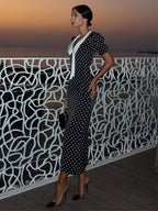 Polka Dot Maxi Dress For Women - Black Vintage Peter Pan Collar Bodycon Pencil Dress - Summer Date Night 2026
