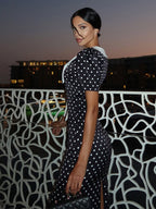 Polka Dot Maxi Dress For Women - Black Vintage Peter Pan Collar Bodycon Pencil Dress - Summer Date Night 2026
