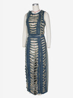 Distressed Denim 2 Piece Set For Women - Vintage Washed Ripped Maxi Slit Skirt And Crop Top - Summer Festival Party Wear 2026