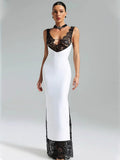 Lace Patchwork Maxi Dress For Women - Sexy V Neck Bodycon Baddie Sleeveless Gown - Summer Clubwear Party Night 2026