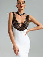 Lace Patchwork Maxi Dress For Women - Sexy V Neck Bodycon Baddie Sleeveless Gown - Summer Clubwear Party Night 2026
