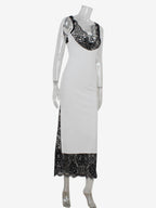 Lace Patchwork Maxi Dress For Women - Sexy V Neck Bodycon Baddie Sleeveless Gown - Summer Clubwear Party Night 2026