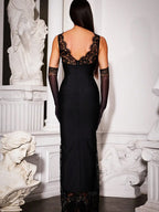 Lace Patchwork Maxi Dress For Women - Sexy V Neck Bodycon Baddie Sleeveless Gown - Summer Clubwear Party Night 2026