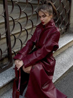 Faux Leather Trench Coat Women - Single Breasted Belted Maxi Jacke - Spring Chic Street Outerwear 2026