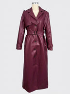 Faux Leather Trench Coat Women - Single Breasted Belted Maxi Jacke - Spring Chic Street Outerwear 2026