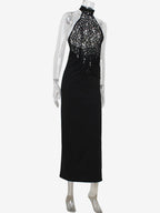 Sheer Lace Patchwork Halter Maxi Dress For Women - Black Sexy Backless Mermaid Bodycon - Summer Formal Evening Gown 2026