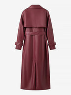 Faux Leather Trench Coat Women - Single Breasted Belted Maxi Jacke - Spring Chic Street Outerwear 2026