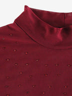 Rhinestone Mesh Maxi Dress For Women - Red Sheer High Neck Long Sleeve Bodycon Cover Up - Summer Clubwear Partywear 2026