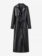 Faux Leather Trench Coat Women - Single Breasted Belted Maxi Jacke - Spring Chic Street Outerwear 2026