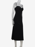 Sequin Midi Slip Dress For Women - Black Elegant Mermaid Hem Spaghetti Strap Cami Gown - Summer Evening Partywear 2026