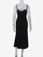 Sequin Midi Slip Dress For Women - Black Elegant Mermaid Hem Spaghetti Strap Cami Gown - Summer Evening Partywear 2026