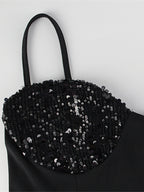 Sequin Midi Slip Dress For Women - Black Elegant Mermaid Hem Spaghetti Strap Cami Gown - Summer Evening Partywear 2026
