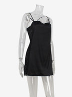 Satin Slip Mini Dress For Women - Sexy Black Sheer Lace Side Bodycon - Summer Night Out Clubwear 2026