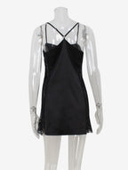 Satin Slip Mini Dress For Women - Sexy Black Sheer Lace Side Bodycon - Summer Night Out Clubwear 2026