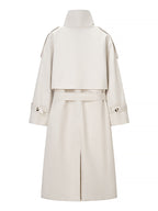 Funnel Neck Trench Coat For Women - Cream Double Breasted Drop Shoulder Belted Overcoat - Spring Office-to-dinner Outerwear 2026