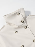Funnel Neck Trench Coat For Women - Cream Double Breasted Drop Shoulder Belted Overcoat - Spring Office-to-dinner Outerwear 2026