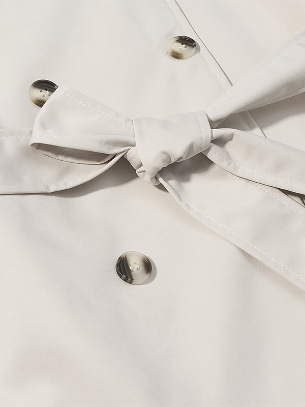 Funnel Neck Trench Coat For Women - Cream Double Breasted Drop Shoulder Belted Overcoat - Spring Office-to-dinner Outerwear 2026