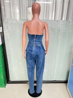 Strapless Corset Denim Jumpsuit For Women - Blue Sexy Bustier Back Zip Harem Romper - Spring Party Night Club 2026