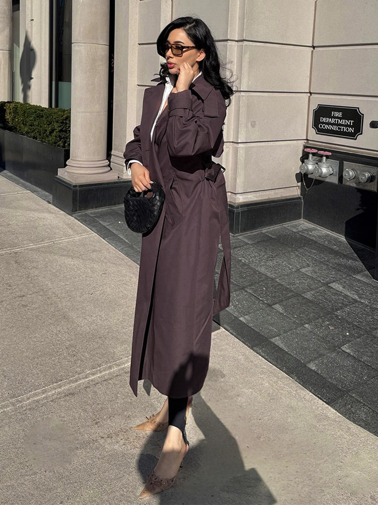 Oversized Trench Coat For Women - Chocolate Brown Chic Double Breasted Maxi Windbreaker - Spring Evening Out 2026