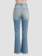 Side Frayed Distressed Flare Jeans For Women - Light Blue Washed Sexy Bootcut Denim - Spring Party Clubwear 2026