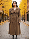 Faux Suede Trench Coat For Women - Retro Double Breasted Belted Maxi Jacket - Spring Commuter Style 2026