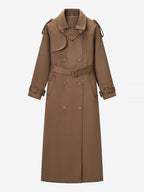 Faux Suede Trench Coat For Women - Retro Double Breasted Belted Maxi Jacket - Spring Commuter Style 2026