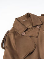 Faux Suede Trench Coat For Women - Retro Double Breasted Belted Maxi Jacket - Spring Commuter Style 2026