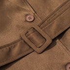 Faux Suede Trench Coat For Women - Retro Double Breasted Belted Maxi Jacket - Spring Commuter Style 2026
