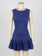 Sleeveless Pleated Denim Mini Dress For Women - Sexy Backless Tie Cutout Slim Fit - Summer Beach Streetwear 2026
