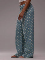 Polka Dot Wide Leg Jeans For Women - Retro Inelastic Straight Trousers - Spring Chic Streetwear 2026