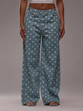 Polka Dot Wide Leg Jeans For Women - Retro Inelastic Straight Trousers - Spring Chic Streetwear 2026