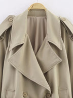 Short Trench Coat For Women - Khaki Chic Tie Waist Double Breasted Cropped Windbreaker - Spring Office Casual Outerwear 2026