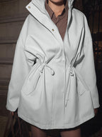 Pure Cotton Utility Jacket For Women - French Chic Drawstring Slim Fit Windbreaker - Spring Casual Outerwear 2026