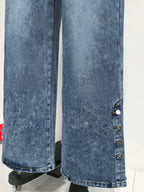 High Waisted Wide Leg Jeans For Women - Medium Blue Vintage Side Button Relaxed Denim Pants - Spring Chic Streetwear 2026