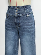 High Waisted Wide Leg Jeans For Women - Medium Blue Vintage Side Button Relaxed Denim Pants - Spring Chic Streetwear 2026