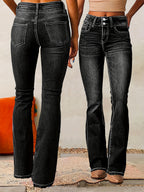 Double Button Flare Jeans For Women - Slim Fit Bootcut Denim Pants - Spring Casual Streetwear 2026
