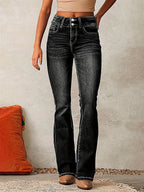 Double Button Flare Jeans For Women - Slim Fit Bootcut Denim Pants - Spring Casual Streetwear 2026
