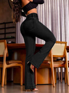 High Waisted Smocked Flare Jeans For Women - Elastic Cotton Slim Fit Washed Denim Pants - Spring Date Night Outfits 2026