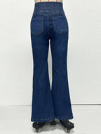 High Waisted Smocked Flare Jeans For Women - Elastic Cotton Slim Fit Washed Denim Pants - Spring Date Night Outfits 2026