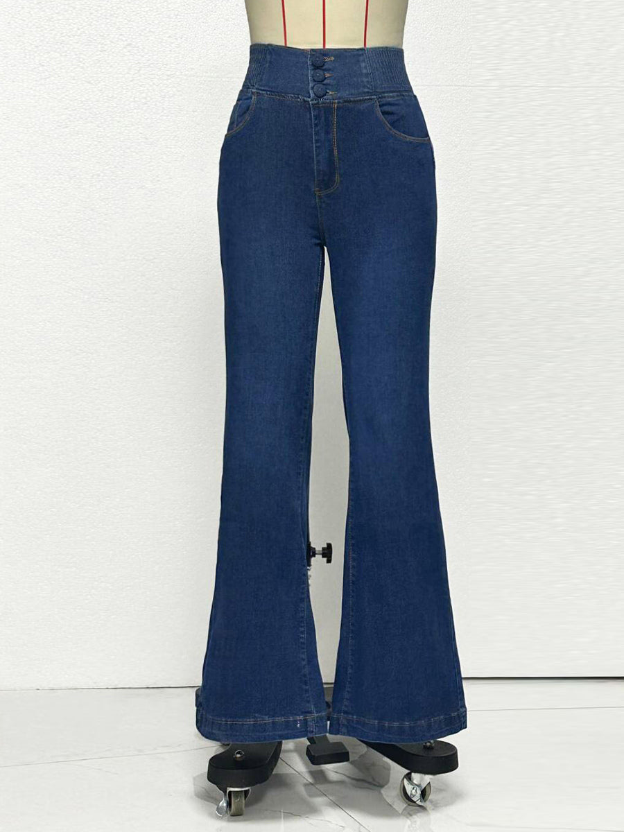 High Waisted Smocked Flare Jeans For Women - Elastic Cotton Slim Fit Washed Denim Pants - Spring Date Night Outfits 2026