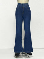 High Waisted Smocked Flare Jeans For Women - Elastic Cotton Slim Fit Washed Denim Pants - Spring Date Night Outfits 2026