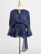 Lantern Sleeve Mini Dress For Women - Pleated Tie Waist Fit Flare - Spring Party Cocktail Outfit 2026