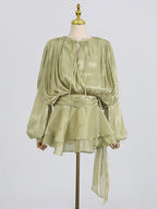 Lantern Sleeve Mini Dress For Women - Pleated Tie Waist Fit Flare - Spring Party Cocktail Outfit 2026